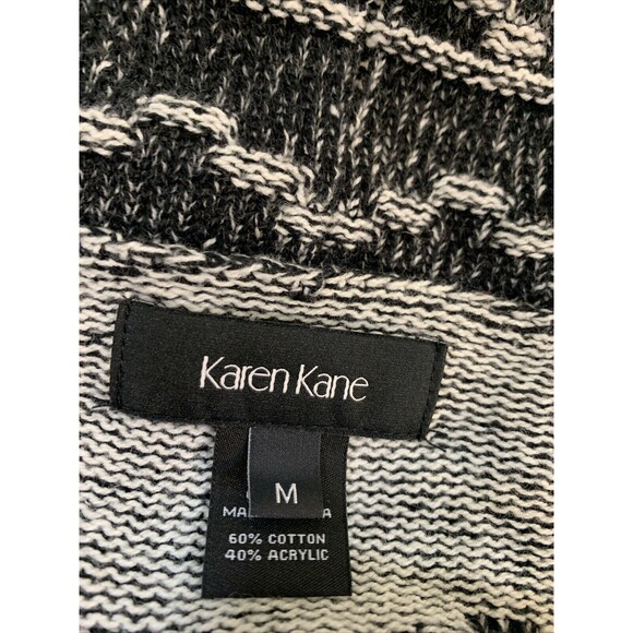 Karen Kane Aztec Black White Patten Waterfall Draped Open Front Cardigan Women M - Picture 3 of 11
